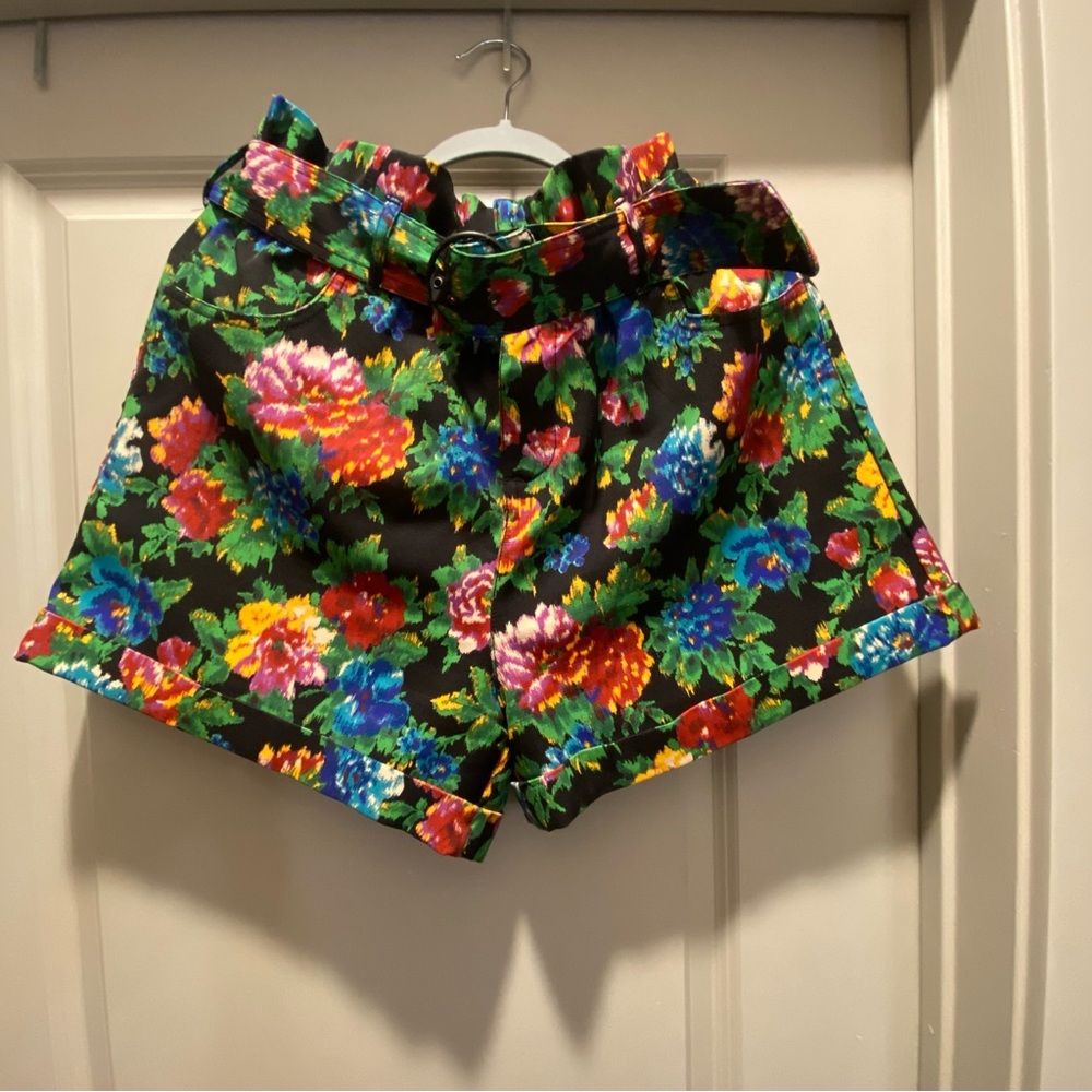 Zara Black Floral High Waist Shorts